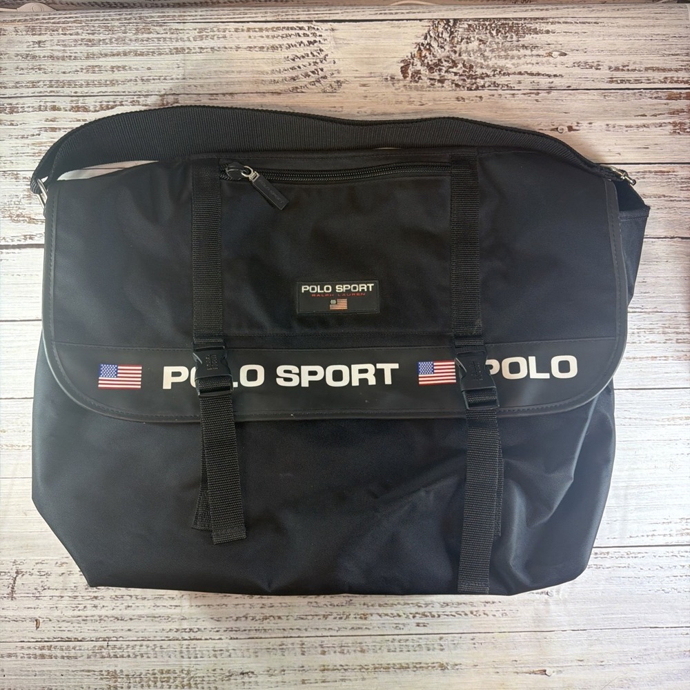 Vintage 90's Polo Ralph Lauren Polo Sport Shoulder Messenger Bag Bag Black White